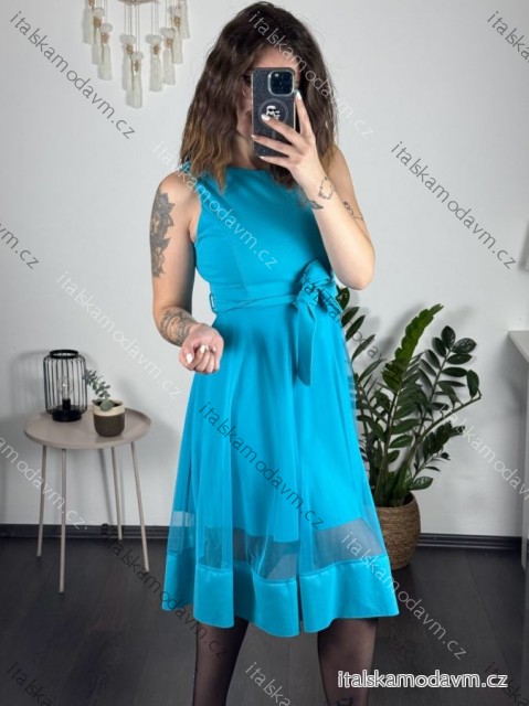 Šaty elegantné letné bez rukávov dámske (S/M/L ONE SIZE) TALIANSKA MÓDA IM322SIMONE/DR modrá mintova S/M/L