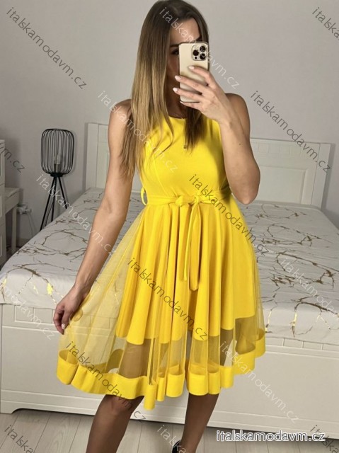 Šaty elegantné letné bez rukávov dámske (S/M/L ONE SIZE) TALIANSKA MÓDA IM322SIMONE/DR žltá S/M/L