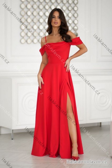 Šaty dlhé spoločenské na ramienka dámske (34-48) POLSKÁ MÓDA PMLBC24320-02 červená 40