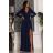 Šaty dlhé elegantné trblietavé dlhý rukáv dámske (S-2XL) POLSKÁ MÓDA PMLEL24SALMA-B/DUR XL tmavo modrá