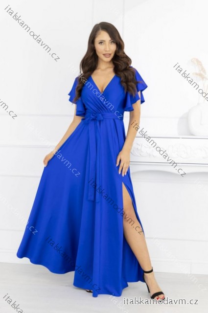 Šaty dlhé spoločenské krátky rukáv dámske nadrozmer (36-52) POLSKÁ MÓDA PMLMR25INES3/DR