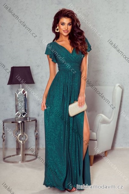 Šaty dlhé spoločenské trblietavé krátky rukáv dámske (34-52) POLSKÁ MÓDA PMLMC24SELENA2
