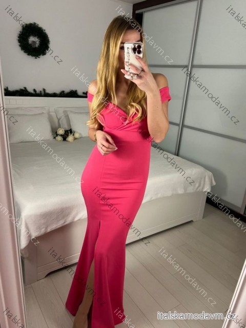 Šaty dlouhé elegantní carmen bez rukávu dámské (S/M ONE SIZE) ITALSKÁ MÓDA IMPBB232L8831/DUR -   tmavě růžová -   S/M/L