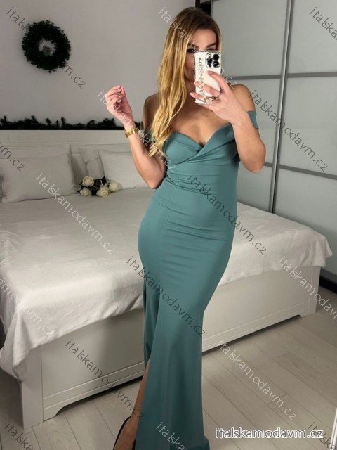 Šaty dlhé elegantný carmen bez rukávov dámske (S/M ONE SIZE) TALIANSKA MÓDA IMPBB232L8831/DUR -   zelená olivová -   S/M/L