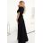 581-1 JENNIFER shiny long dress with sleeves and neckline - black with glitter