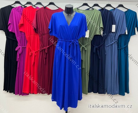 Šaty dlhé voľnočasové letné s opaskom krátky rukáv dámske nadrozmer (52/54/56 ONE SIZE) TALIANSKA MÓDA IM425041