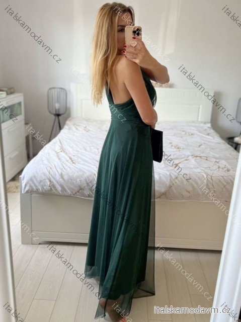 Šaty dlhé elegantné spoločenské bez rukávov dámske (S/M ONE SIZE) TALIANSKA MÓDA IMPSH223623/DUR smaragdová S/M
