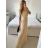Šaty dlouhé elegantní společenské bez rukávu dámské (S/M ONE SIZE) ITALSKÁ MÓDA IMPSH223623/DUR béžová S/M