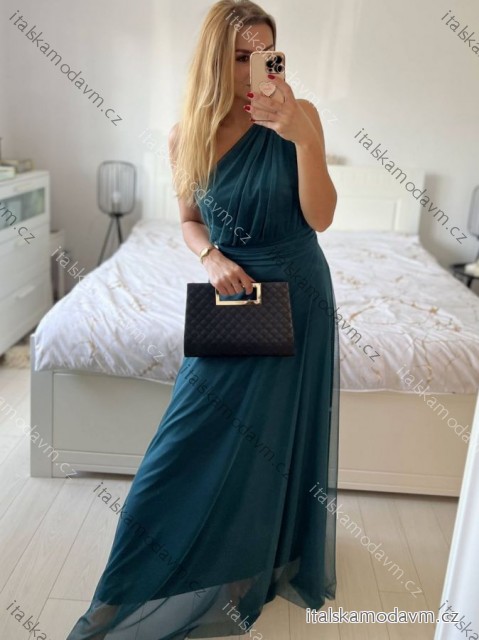 Šaty dlouhé elegantní společenské bez rukávu dámské (S/M ONE SIZE) ITALSKÁ MÓDA IMPSH223623/DUR petrolejová S/M