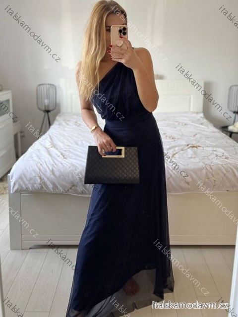 Šaty dlouhé elegantní společenské bez rukávu dámské (S/M ONE SIZE) ITALSKÁ MÓDA IMPSH223623/DUR tm. modrá S/M