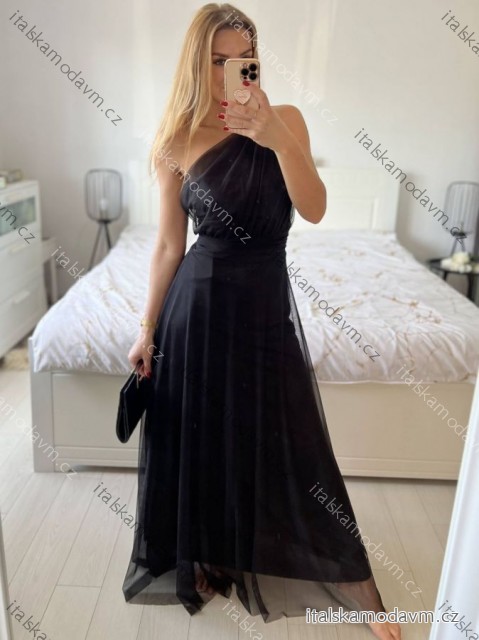 Šaty dlhé elegantné spoločenské bez rukávov dámske (S/M ONE SIZE) TALIANSKA MÓDA IMPSH223623/DUR černá S/M