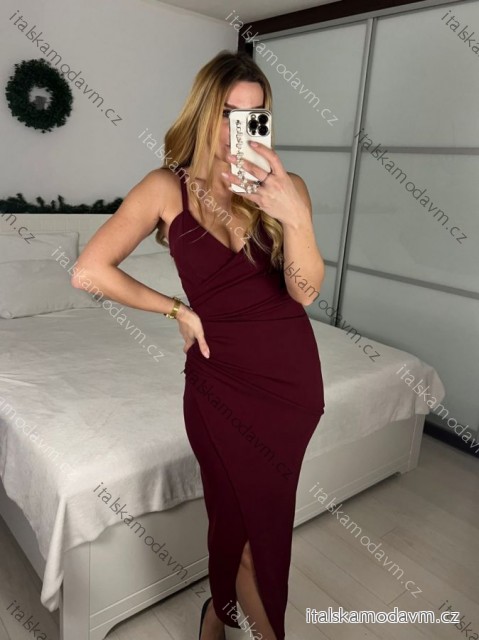 Šaty elegantní společenské dlouhé na ramínka dámské (XS/S/M/L ONE SIZE) ITALSKÁ MÓDA IM322130/DR vínová bordo S/M/L