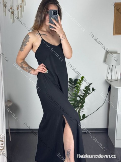 Šaty dlhé letné na ramienka dámske Rebeca (S/M ONE SIZE) TALIANSKA MÓDA IMD23472/DUR - Čierna - S/M