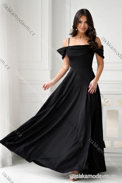 Šaty dlouhé společenské na ramínka dámské (34-48) POLSKÁ MÓDA PMLBC24320-06/DR Černá 48