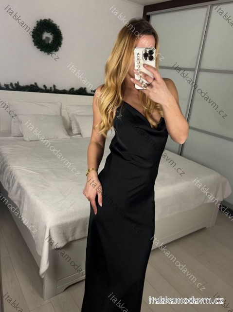 Šaty dlhé elegantné saténové na ramienka dámske (S/M/L ONE SIZE) TALIANSKA MÓDA IMPLP2455060075