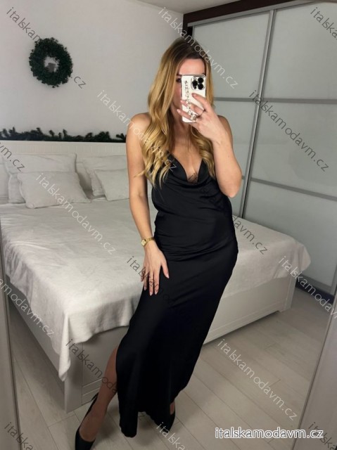 Šaty dlhé elegantné saténové na ramienka dámske (S/M/L ONE SIZE) TALIANSKA MÓDA IMPLP2455060075/DUR