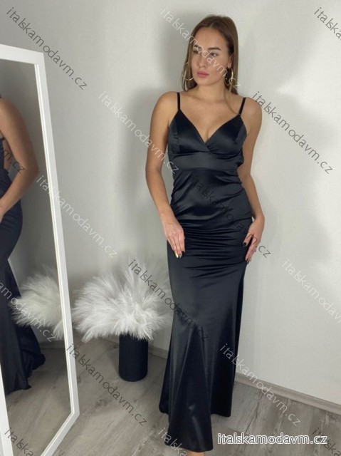 Šaty dlhé spoločenské saténové na ramienka dámske (XS/S ONE SIZE) TALIANSKA MÓDA IMC24435/DR