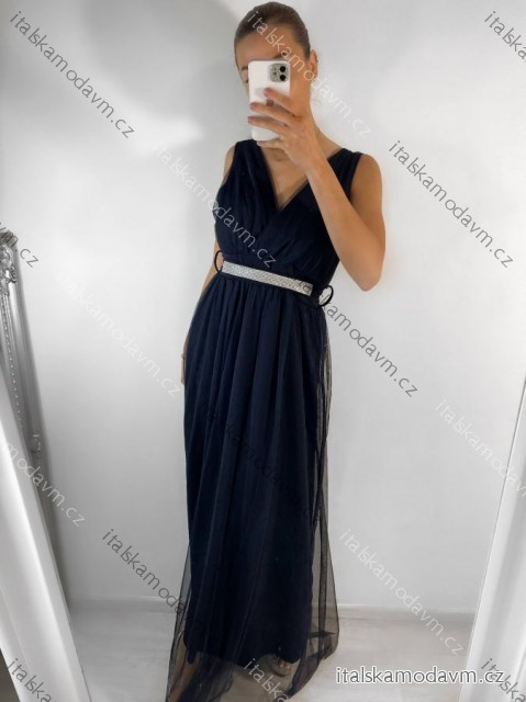 Šaty dlouhé společenské elegantní plesové dámské (S/M ONE SIZE) ITALSKÁ MÓDA IMM22Q52232/DUR5 černá