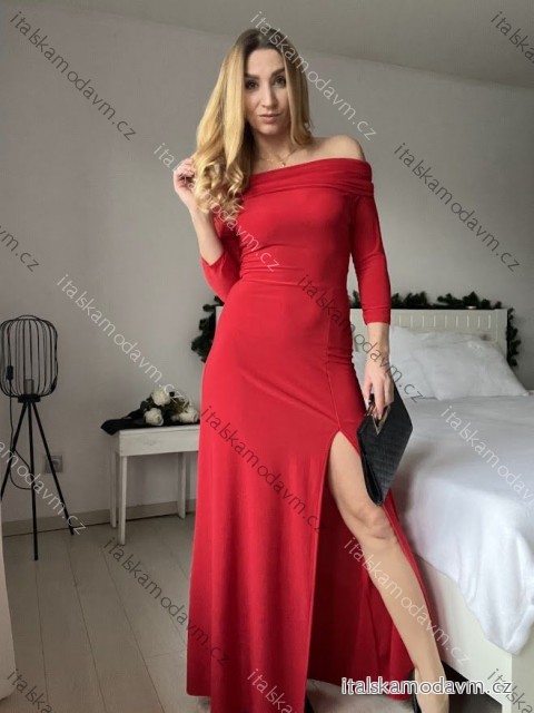 Šaty dlhé spoločenské carmen krátký rukáv dámske (XS/S ONE SIZE) TALIANSKA MÓDA IMPSH242100/DR