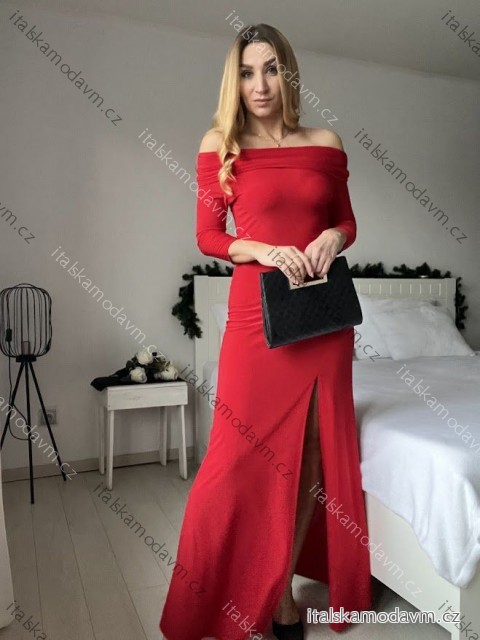Šaty dlouhé společenské carmen krátký rukáv dámské (XS/S ONE SIZE) ITALSKÁ MÓDA IMPSH242100/DR XS/S červená