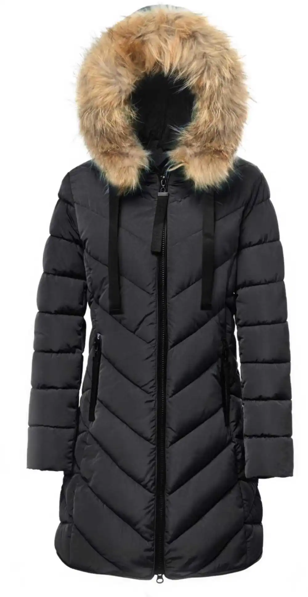 Kabát zimní na zip s kapucí dlouhý rukáv dámský (S-3XL ONE SIZE) ITALSKÁ MÓDA IMPNF242537 Černá XL