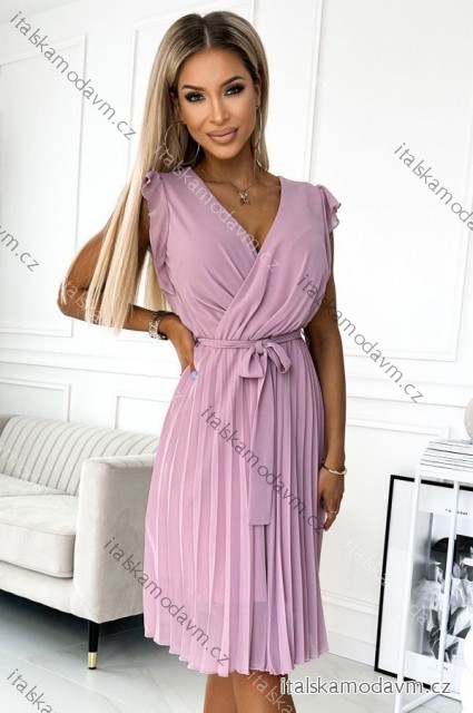 Šaty krátké plisované krátký rukáv dámské (S-XL) polská moda NUMOCO 374-3 POLINA NMC-374-3/DR růžová starorůžová L