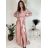 Šaty dlhé elegantné saténové dlhý rukáv dámske (S/M ONE SIZE) TALIANSKA MÓDA IMPBB24O782/DUR S / M zlatá