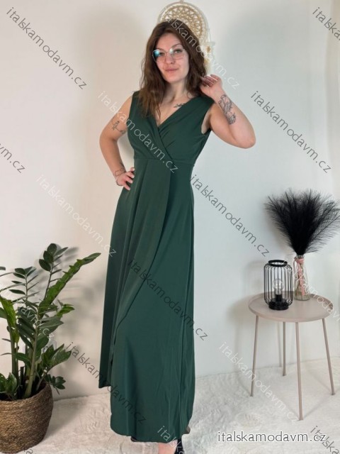 Šaty dlouhé elegantní společenské bez rukávu dámské (S/M/L ONE SIZE) ITALSKÁ MÓDA IM424861/DUR zelená smaragdová S/M/L