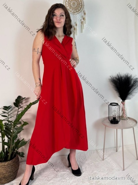 Šaty dlouhé elegantní společenské bez rukávu dámské (S/M/L ONE SIZE) ITALSKÁ MÓDA IM424861/DUR červená S/M/L
