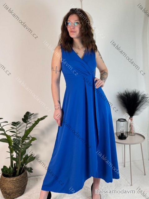 Šaty dlhé elegantné spoločenské bez rukávov dámske (S/M/L ONE SIZE) TALIANSKA MÓDA IM424861/DUR modrá kráľovská S/M/L