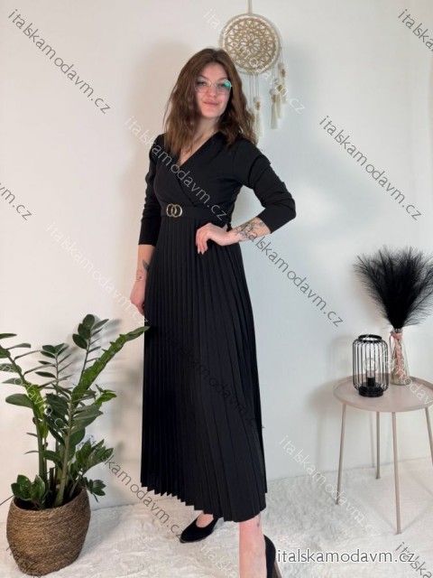 Šaty dlhé s opaskom dlhý rukáv dámske (S/M/L ONE SIZE) TALIANSKA MÓDA IMPLI2439348