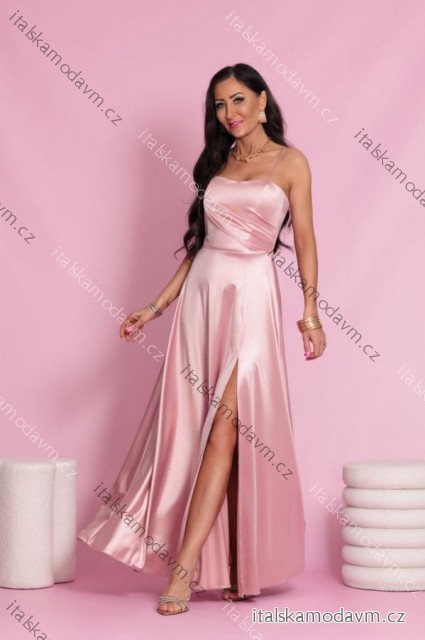 Šaty dlhé spoločenské saténové na ramienka dámske (32-42) POLSKÁ MÓDA PMLEL25NATHALIEA