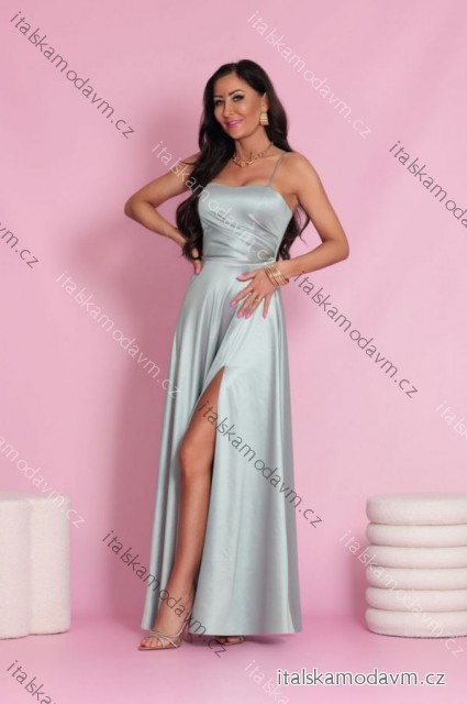 Šaty dlhé spoločenské saténové na ramienka dámske (32-42) POLSKÁ MÓDA PMLEL25NATHALIEA3