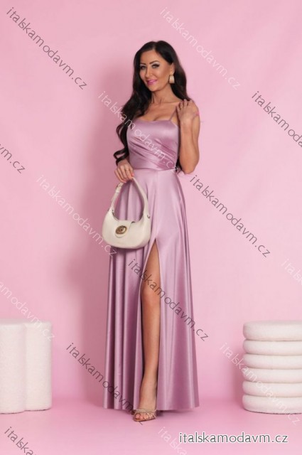 Šaty dlhé spoločenské saténové na ramienka dámske (32-42) POLSKÁ MÓDA PMLEL25NATHALIEA4