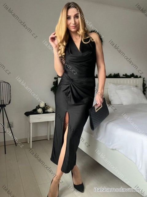 Šaty spoločenské dlhé bez rukávu dámske (S/M ONE SIZE) TALIANSKA MÓDA IM325NINA/DU -   čierna
 -   S / M