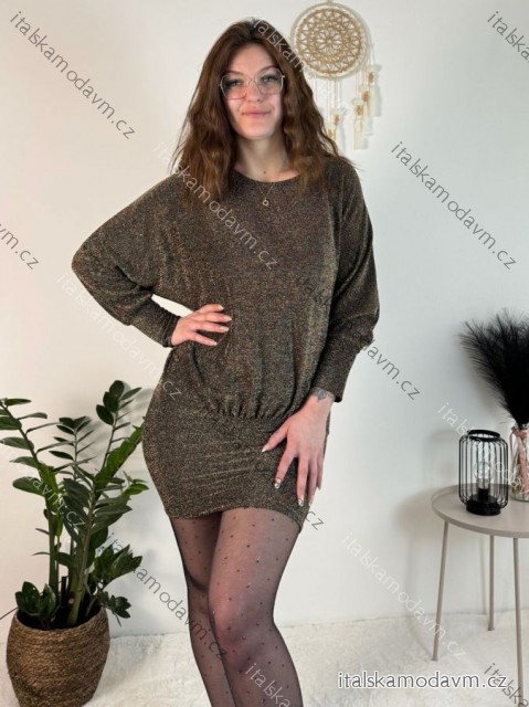 Šaty krátke elegantné trblietavé dlhý rukáv dámske (S/M/L ONE SIZE) TALIANSKA MÓDA IMC24602/DUR zlatá S/M/L