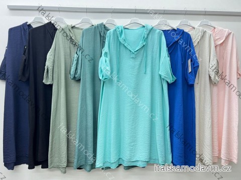 Šaty letné s kapucňou 3/4 dlhý rukáv dámske nadrozmer (52/54/56 ONE SIZE) TALIANSKA MÓDA IM425162