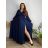 Šaty dlhé elegantné trblietavé dlhý rukáv dámske (S-2XL) POLSKÁ MÓDA PMLEL24SALMA-B/DUR XL tmavo modrá