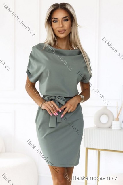 240-4 ROXI šaty s asymetrickou sukní a páskem - olivová barva