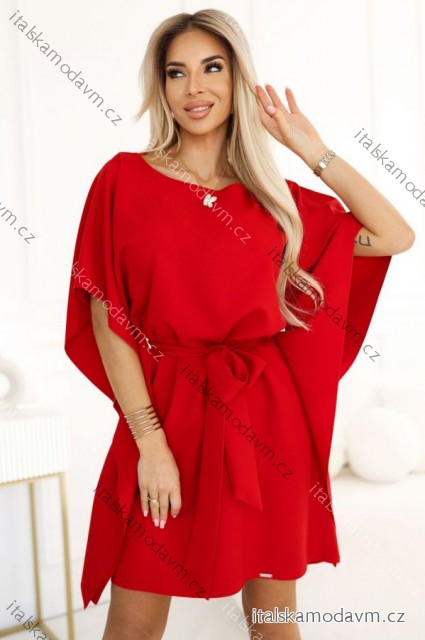 287-35 SOFIA Butterfly Dress with Waist Tie - Red