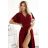 581-2 JENNIFER long dress with leg slit, sleeve and neckline - burgundy color