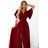 581-2 JENNIFER long dress with leg slit, sleeve and neckline - burgundy color