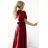 581-2 JENNIFER long dress with leg slit, sleeve and neckline - burgundy color