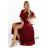 581-2 JENNIFER long dress with leg slit, sleeve and neckline - burgundy color