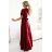 581-2 JENNIFER long dress with leg slit, sleeve and neckline - burgundy color