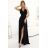 587-1 MONIQUE long exclusive dress with neckline and leg slit - black with glitter