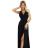 587-1 MONIQUE long exclusive dress with neckline and leg slit - black with glitter