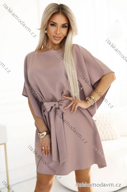 287-37 SOFIA Butterfly dress with binding at the waist - MOCHA MOUSSE