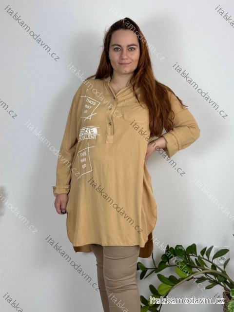 Tunika predĺžená dlhý rukáv dámska nadrozměr (52/54/56 ONE SIZE) TALIANSKA MÓDA IMC25FOREVER/DUR 52/54 béžová