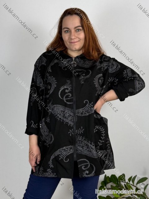 Mikina na zip s kapucí dlhý rukáv dámska nadrozmer (52/54/56/58 ONE SIZE) TALIANSKA MÓDA IMSM25LILIA/DUR 52/54 čierna